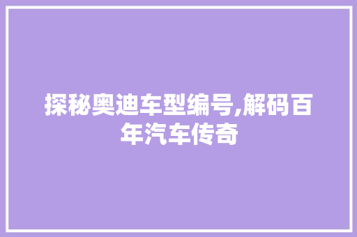 探秘奥迪车型编号,解码百年汽车传奇