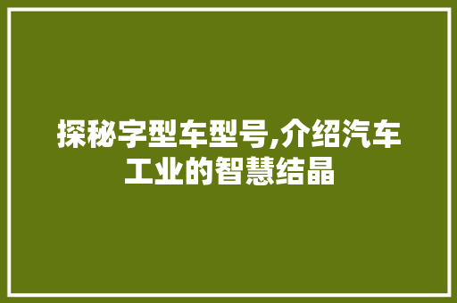 探秘字型车型号,介绍汽车工业的智慧结晶