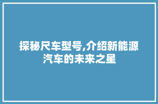 探秘尺车型号,介绍新能源汽车的未来之星