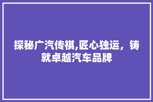探秘广汽传祺,匠心独运，铸就卓越汽车品牌