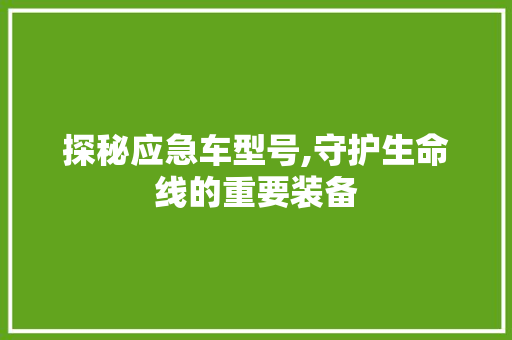 探秘应急车型号,守护生命线的重要装备