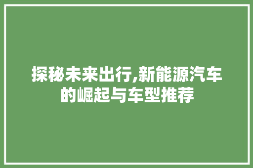 探秘未来出行,新能源汽车的崛起与车型推荐