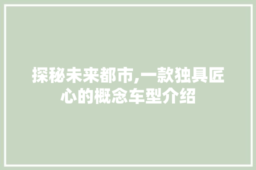 探秘未来都市,一款独具匠心的概念车型介绍