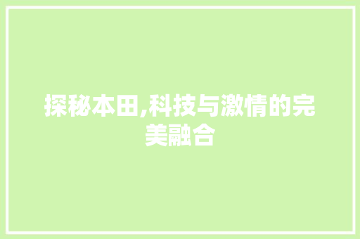 探秘本田,科技与激情的完美融合