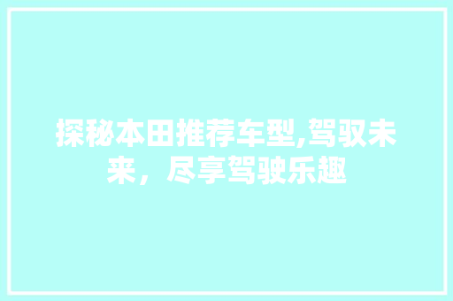 探秘本田推荐车型,驾驭未来，尽享驾驶乐趣