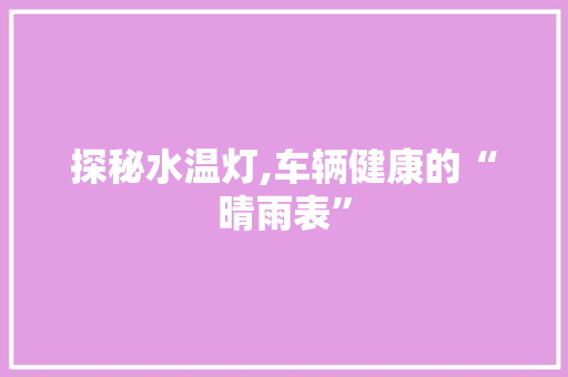 探秘水温灯,车辆健康的“晴雨表”