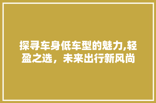 探寻车身低车型的魅力,轻盈之选，未来出行新风尚