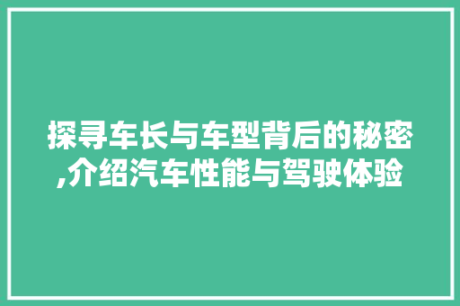 探寻车长与车型背后的秘密,介绍汽车性能与驾驶体验