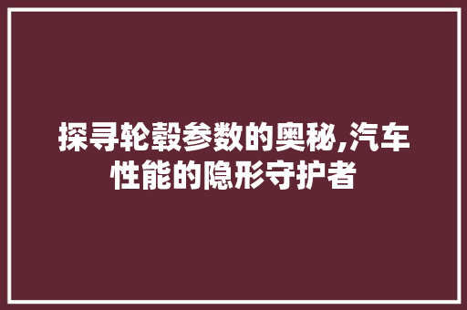 探寻轮毂参数的奥秘,汽车性能的隐形守护者