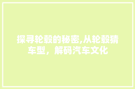 探寻轮毂的秘密,从轮毂猜车型，解码汽车文化