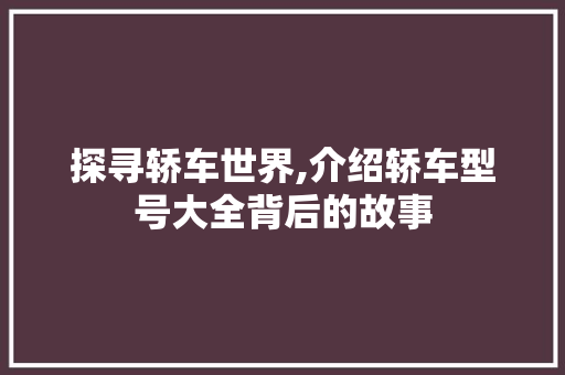 探寻轿车世界,介绍轿车型号大全背后的故事