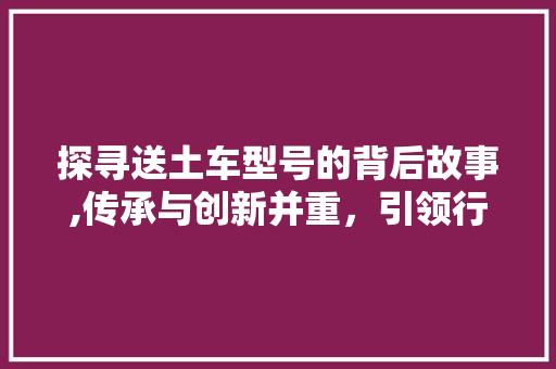 探寻送土车型号的背后故事,传承与创新并重，引领行业新风向