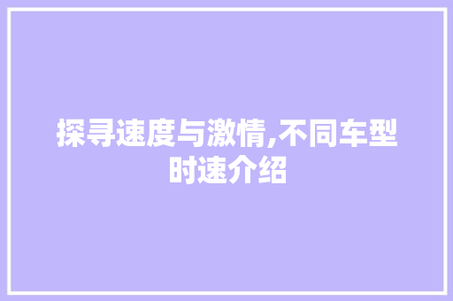 探寻速度与激情,不同车型时速介绍