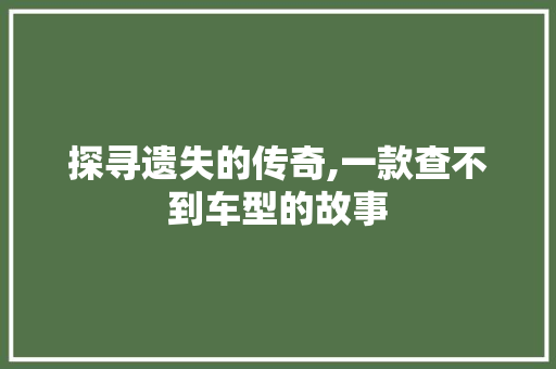 探寻遗失的传奇,一款查不到车型的故事