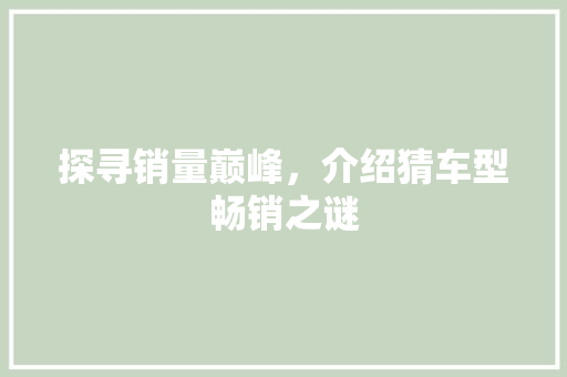 探寻销量巅峰，介绍猜车型畅销之谜