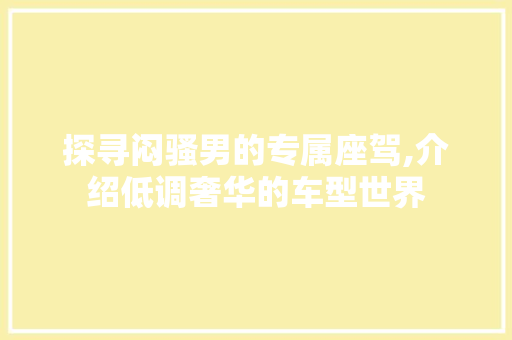 探寻闷骚男的专属座驾,介绍低调奢华的车型世界
