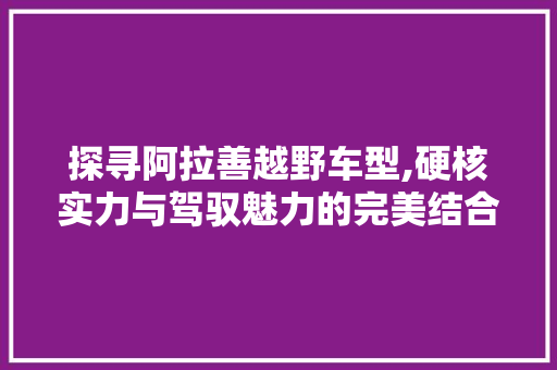 探寻阿拉善越野车型,硬核实力与驾驭魅力的完美结合