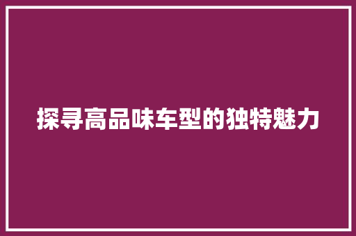 探寻高品味车型的独特魅力