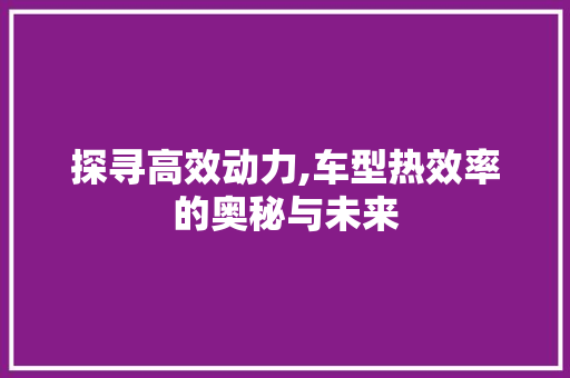 探寻高效动力,车型热效率的奥秘与未来