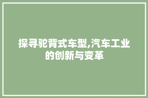 探寻驼背式车型,汽车工业的创新与变革