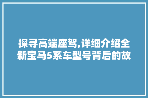 探寻高端座驾,详细介绍全新宝马5系车型号背后的故事