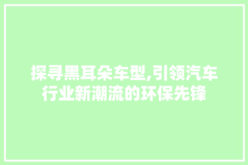 探寻黑耳朵车型,引领汽车行业新潮流的环保先锋
