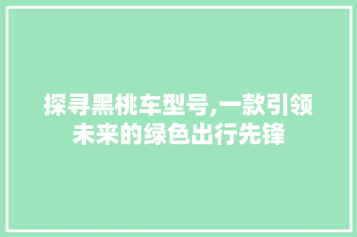 探寻黑桃车型号,一款引领未来的绿色出行先锋