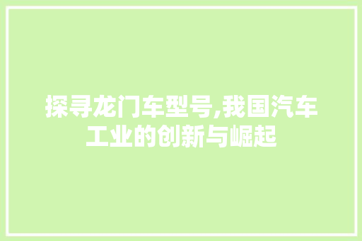 探寻龙门车型号,我国汽车工业的创新与崛起