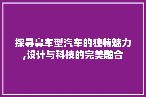 探寻鼻车型汽车的独特魅力,设计与科技的完美融合