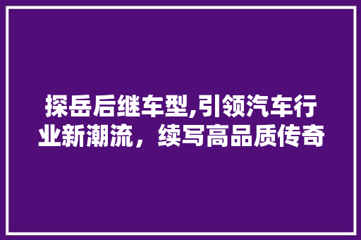 探岳后继车型,引领汽车行业新潮流，续写高品质传奇