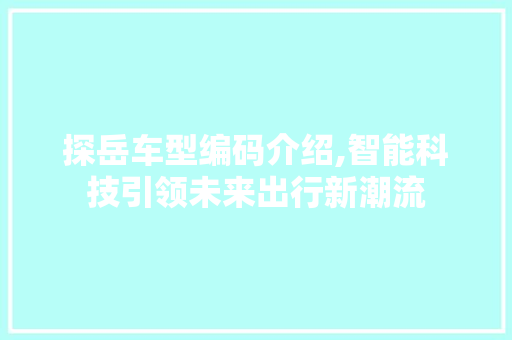 探岳车型编码介绍,智能科技引领未来出行新潮流