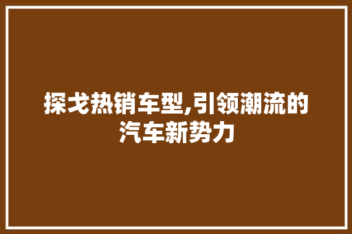 探戈热销车型,引领潮流的汽车新势力