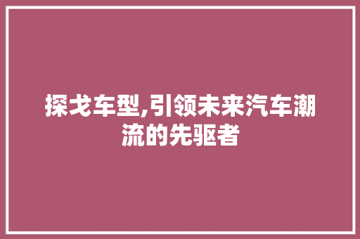 探戈车型,引领未来汽车潮流的先驱者