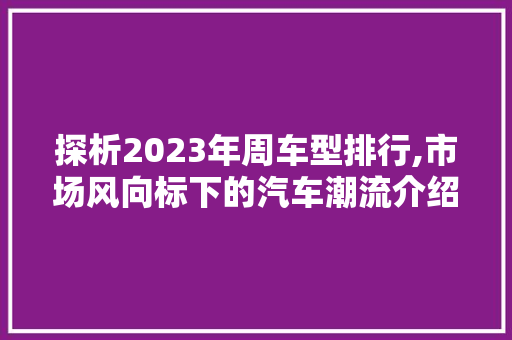 探析2023年周车型排行,市场风向标下的汽车潮流介绍