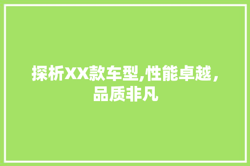 探析XX款车型,性能卓越，品质非凡