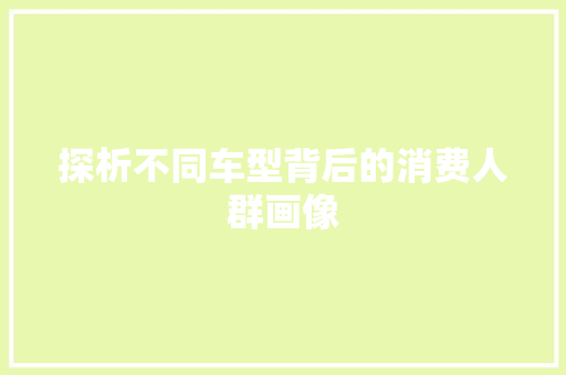 探析不同车型背后的消费人群画像