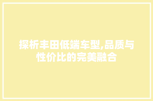 探析丰田低端车型,品质与性价比的完美融合