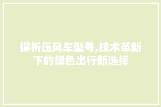 探析压风车型号,技术革新下的绿色出行新选择