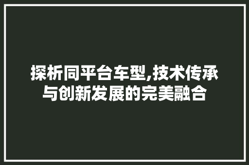 探析同平台车型,技术传承与创新发展的完美融合