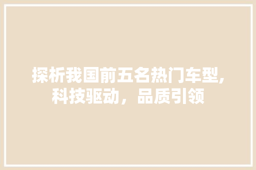 探析我国前五名热门车型,科技驱动，品质引领
