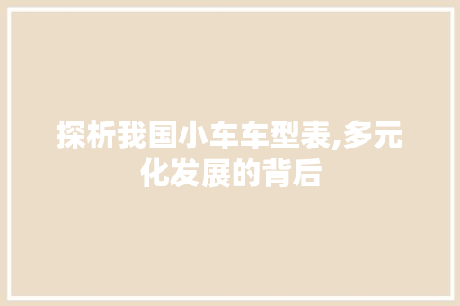 探析我国小车车型表,多元化发展的背后
