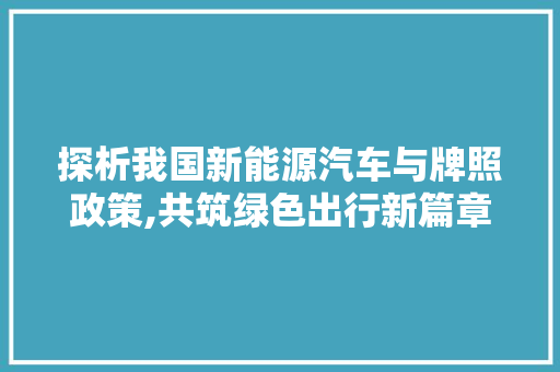 探析我国新能源汽车与牌照政策,共筑绿色出行新篇章