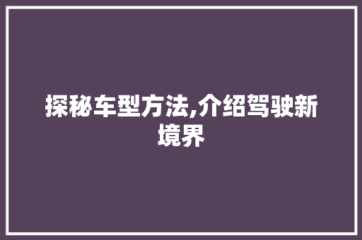 探秘车型方法,介绍驾驶新境界