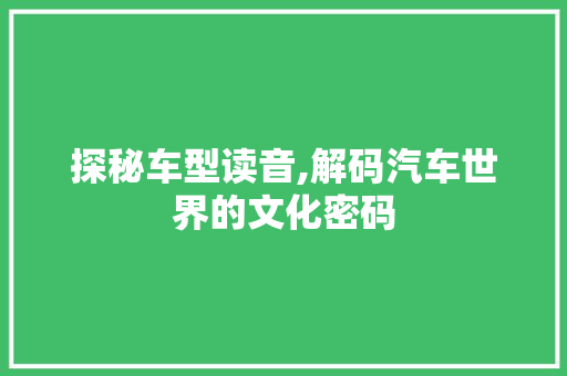 探秘车型读音,解码汽车世界的文化密码