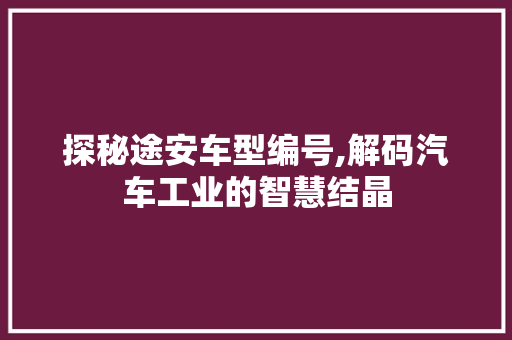探秘途安车型编号,解码汽车工业的智慧结晶