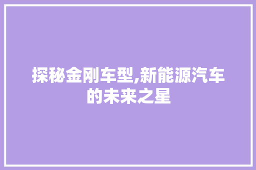 探秘金刚车型,新能源汽车的未来之星