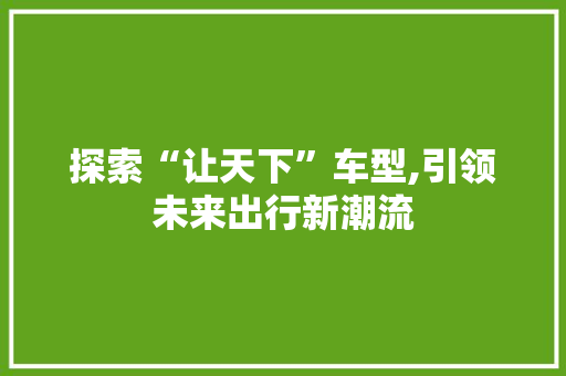 探索“让天下”车型,引领未来出行新潮流