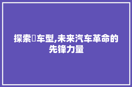 探索丅车型,未来汽车革命的先锋力量