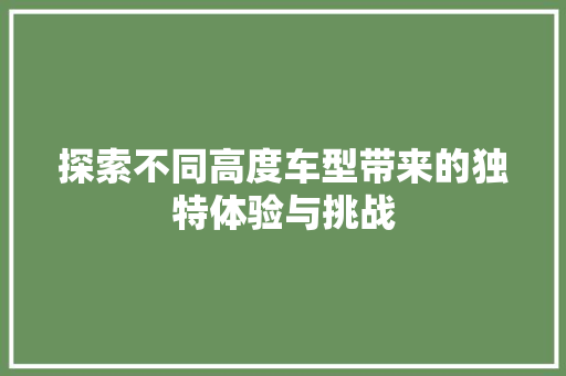 探索不同高度车型带来的独特体验与挑战