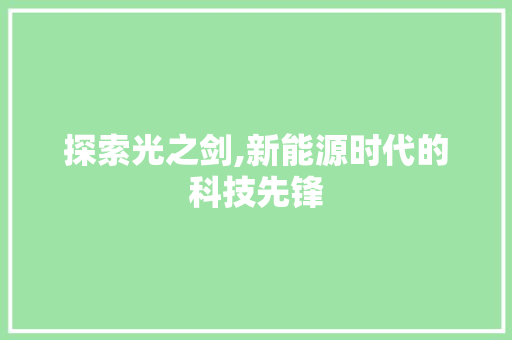 探索光之剑,新能源时代的科技先锋